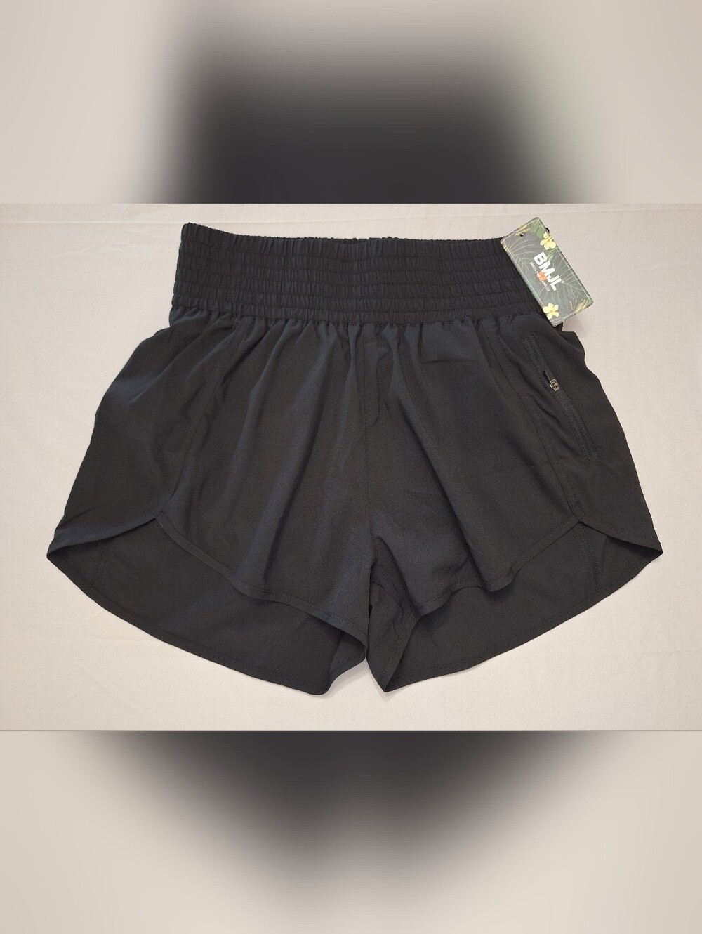 BMJL Women's Black Smocked-Waist Athletic Running  Shorts NWT